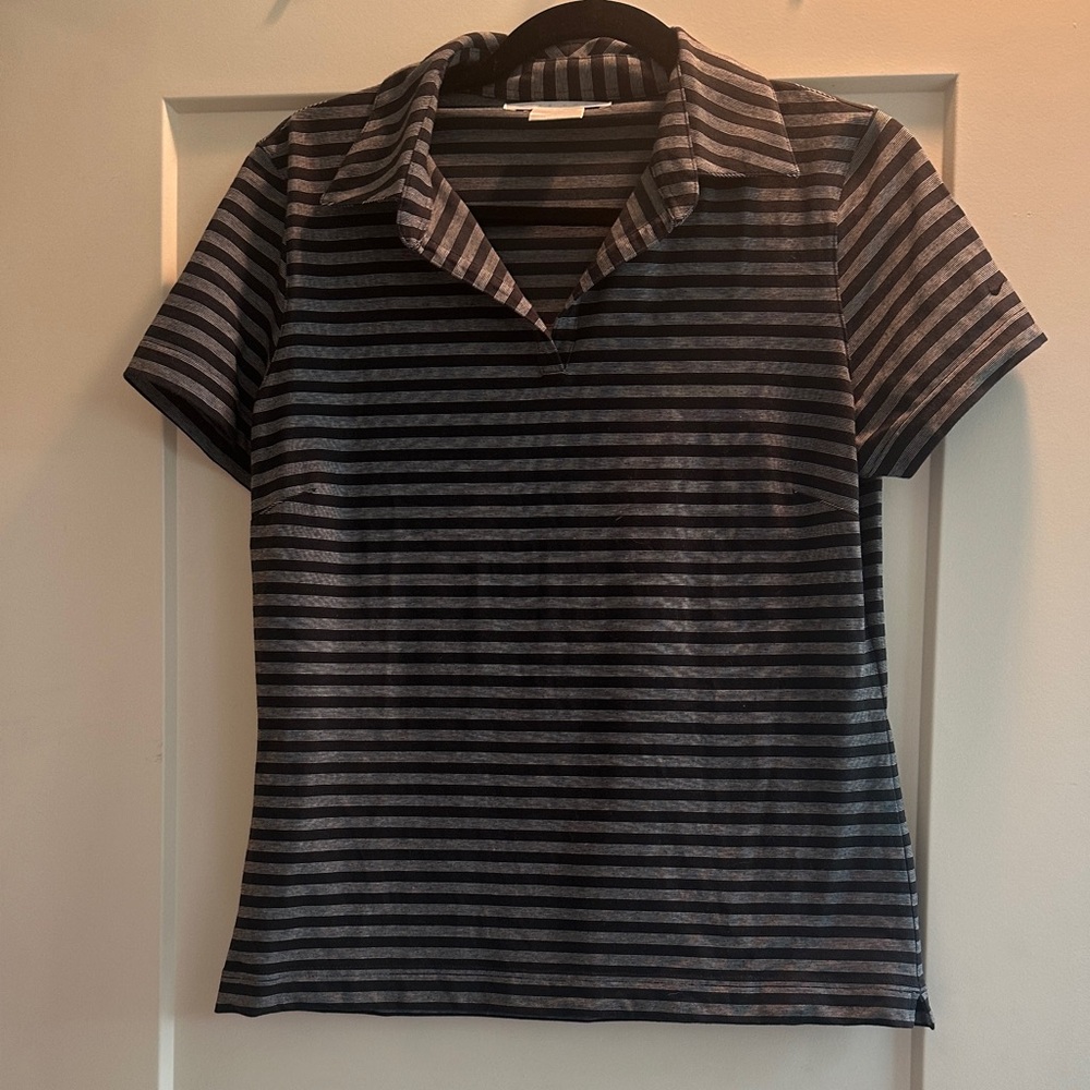 Nike Golf women’s Black and Gray Striped No Button Polo Shirt